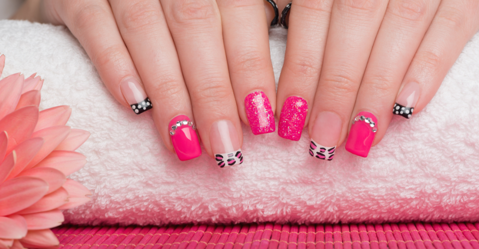 hot pink and gold nail designs