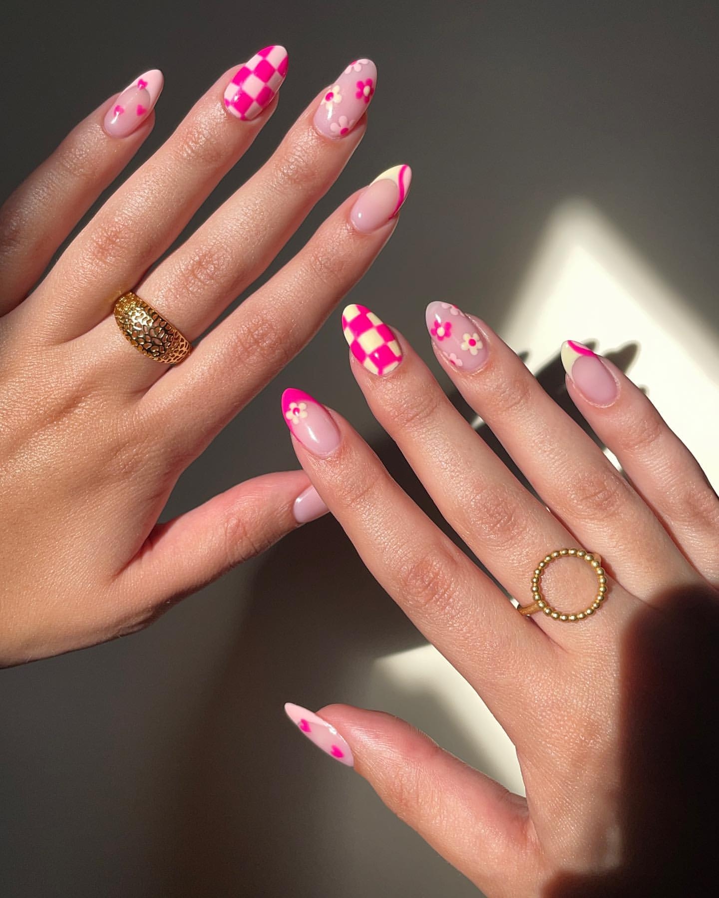 hot pink and gold nail designs